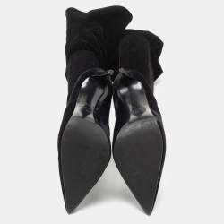 Pre Owned Le Silla Black Velvet Pointed Toe Knee Length Boots Size 38