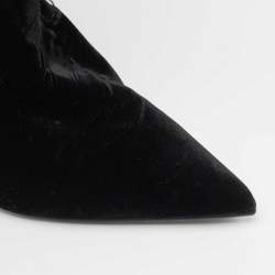 Pre Owned Le Silla Black Velvet Pointed Toe Knee Length Boots Size 38
