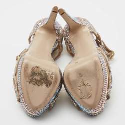 Le Silla Beige Suede Embellished Ankle Strap Sandals Size 36