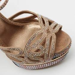 Le Silla Beige Suede Embellished Ankle Strap Sandals Size 36
