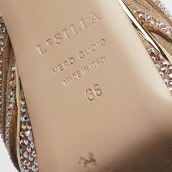 Le Silla Beige Suede Embellished Ankle Strap Sandals Size 36