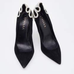 Le Silla Black Suede Crystal Embellished Pumps Size 38.5