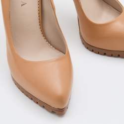 Le Silla Brown Leather Pointed Toe Platform Pumps Size 37
