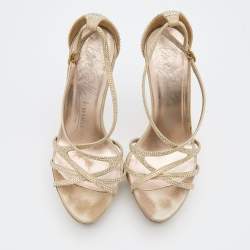 Le Silla Beige Suede Crystal Embellished Strappy Platform Sandals Size 37