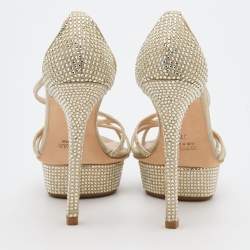 Le Silla Beige Suede Crystal Embellished Strappy Platform Sandals Size 37