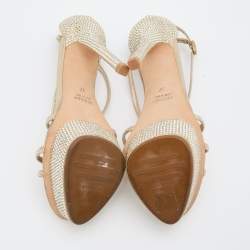Le Silla Beige Suede Crystal Embellished Strappy Platform Sandals Size 37