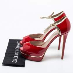 Le Silla Red Patent Leather Peep Toe Platform Ankle Strap Sandals Size 41