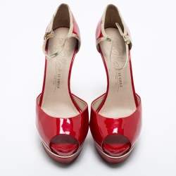 Le Silla Red Patent Leather Peep Toe Platform Ankle Strap Sandals Size 41