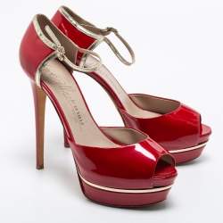 Le Silla Red Patent Leather Peep Toe Platform Ankle Strap Sandals Size 41