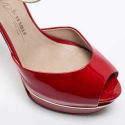 Le Silla Red Patent Leather Peep Toe Platform Ankle Strap Sandals Size 41