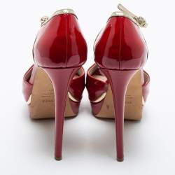 Le Silla Red Patent Leather Peep Toe Platform Ankle Strap Sandals Size 41