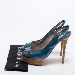 Le Silla Blue Patent Leather Slingback Sandals Size 41