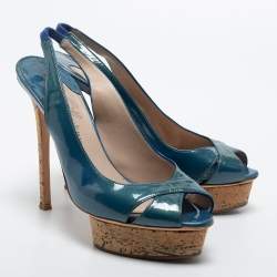 Le Silla Blue Patent Leather Slingback Sandals Size 41