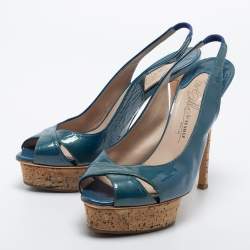 Le Silla Blue Patent Leather Slingback Sandals Size 41