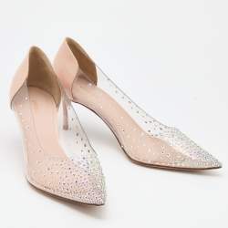 Pre Owned Le Silla Light Beige Patent Leather and PVC Crystal Embellished Pumps Size 37.5