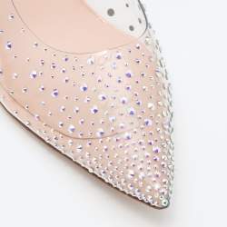 Pre Owned Le Silla Light Beige Patent Leather and PVC Crystal Embellished Pumps Size 37.5