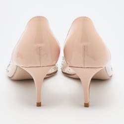 Pre Owned Le Silla Light Beige Patent Leather and PVC Crystal Embellished Pumps Size 37.5