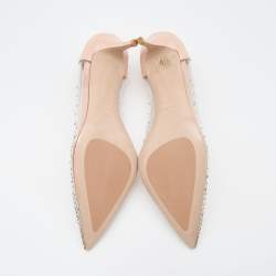 Pre Owned Le Silla Light Beige Patent Leather and PVC Crystal Embellished Pumps Size 37.5