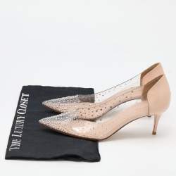 Pre Owned Le Silla Light Beige Patent Leather and PVC Crystal Embellished Pumps Size 37.5