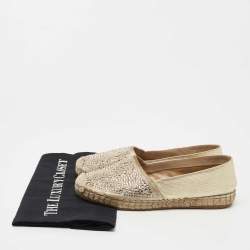 Le Silla Metallic Gold Leather Crystal Embellishments Espadrilles Flats Size 36