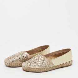 Le Silla Metallic Gold Leather Crystal Embellishments Espadrilles Flats Size 36