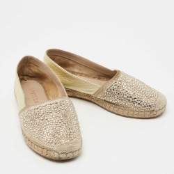 Le Silla Metallic Gold Leather Crystal Embellishments Espadrilles Flats Size 36