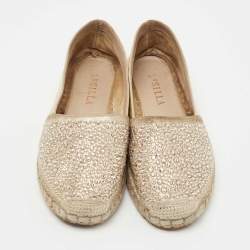 Le Silla Metallic Gold Leather Crystal Embellishments Espadrilles Flats Size 36