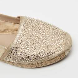 Le Silla Metallic Gold Leather Crystal Embellishments Espadrilles Flats Size 36