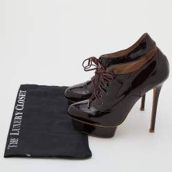 Le Silla Dark Brown Patent Leather Lace Up Oxford Platform Booties Size 38