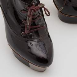 Le Silla Dark Brown Patent Leather Lace Up Oxford Platform Booties Size 38