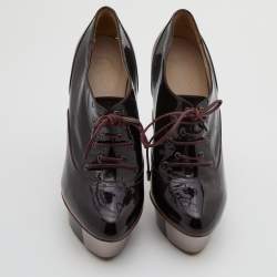 Le Silla Dark Brown Patent Leather Lace Up Oxford Platform Booties Size 38