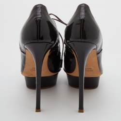 Le Silla Dark Brown Patent Leather Lace Up Oxford Platform Booties Size 38