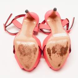 Pre Owned Le Silla Neon Pink Leather Platform Ankle Strap Sandals Size 37.5