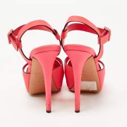 Pre Owned Le Silla Neon Pink Leather Platform Ankle Strap Sandals Size 37.5