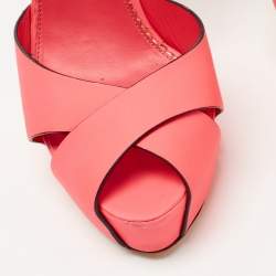 Pre Owned Le Silla Neon Pink Leather Platform Ankle Strap Sandals Size 37.5