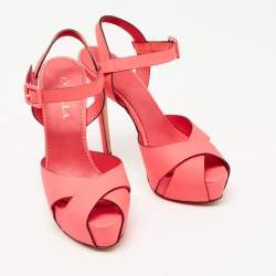 Pre Owned Le Silla Neon Pink Leather Platform Ankle Strap Sandals Size 37.5