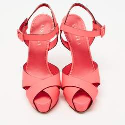 Pre Owned Le Silla Neon Pink Leather Platform Ankle Strap Sandals Size 37.5