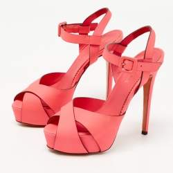 Pre Owned Le Silla Neon Pink Leather Platform Ankle Strap Sandals Size 37.5