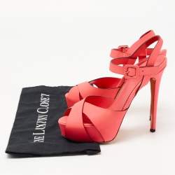 Pre Owned Le Silla Neon Pink Leather Platform Ankle Strap Sandals Size 37.5