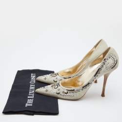 Le Silla Off White Suede Crystal Embellished Pointed Toe Pumps Size 40