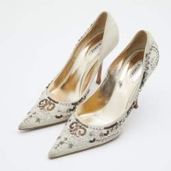 Le Silla Off White Suede Crystal Embellished Pointed Toe Pumps Size 40