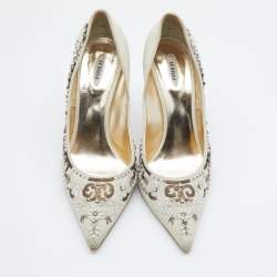 Le Silla Off White Suede Crystal Embellished Pointed Toe Pumps Size 40