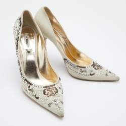 Le Silla Off White Suede Crystal Embellished Pointed Toe Pumps Size 40