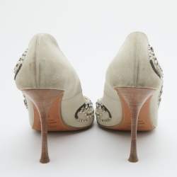 Le Silla Off White Suede Crystal Embellished Pointed Toe Pumps Size 40