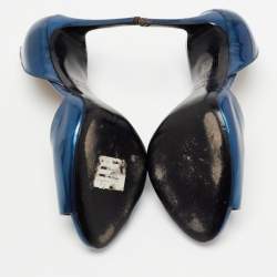 Pre Owned Le Silla Metallic Blue Leather Laser Cut Open Toe D'orsay Pumps Size 38.5