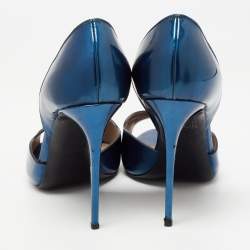 Pre Owned Le Silla Metallic Blue Leather Laser Cut Open Toe D'orsay Pumps Size 38.5