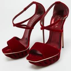 Le Silla Red Velvet Ankle Strap Platform Sandals Size 40