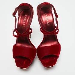 Le Silla Red Velvet Ankle Strap Platform Sandals Size 40