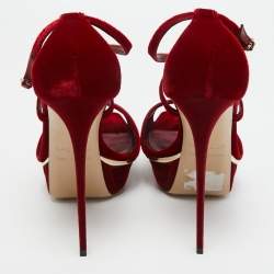 Le Silla Red Velvet Ankle Strap Platform Sandals Size 40