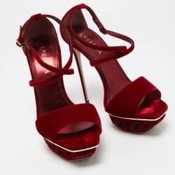 Le Silla Red Velvet Ankle Strap Platform Sandals Size 40